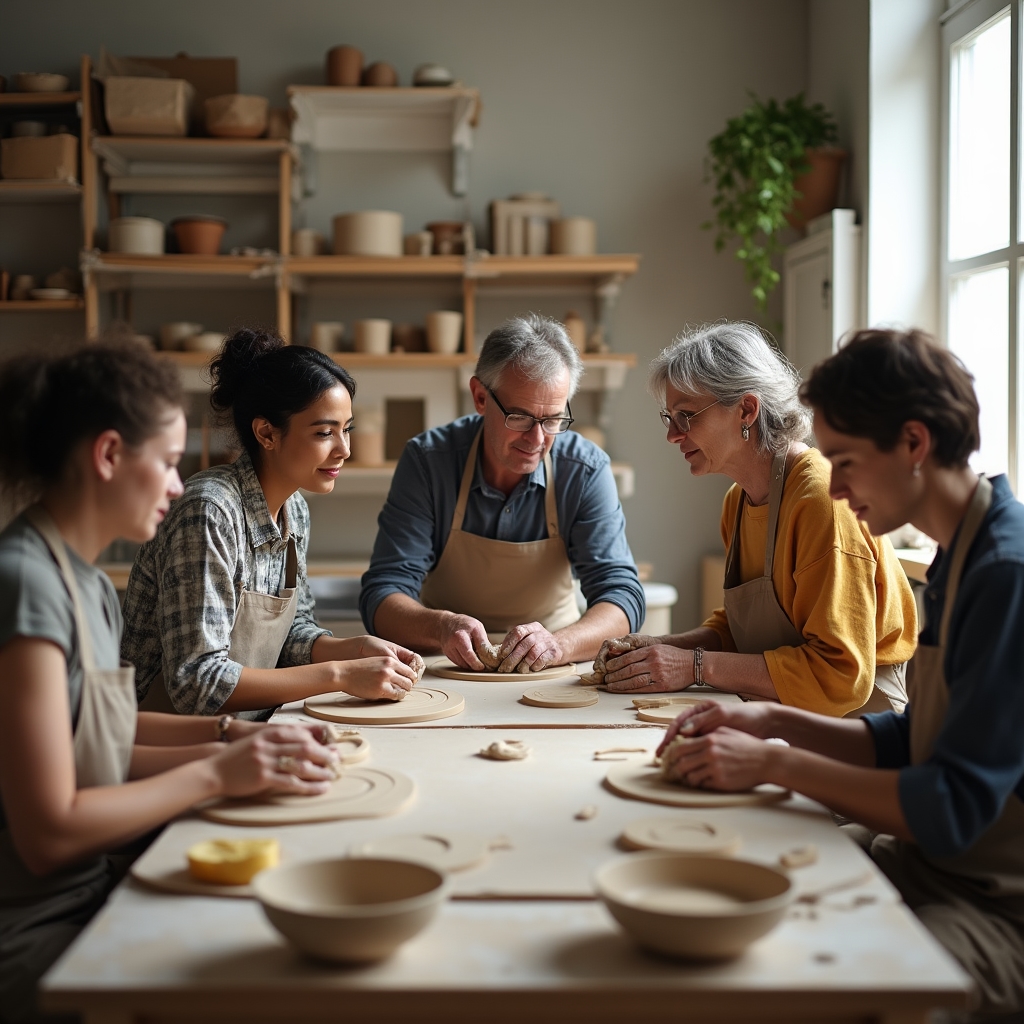 Gruppo di studenti durante una lezione di ceramica