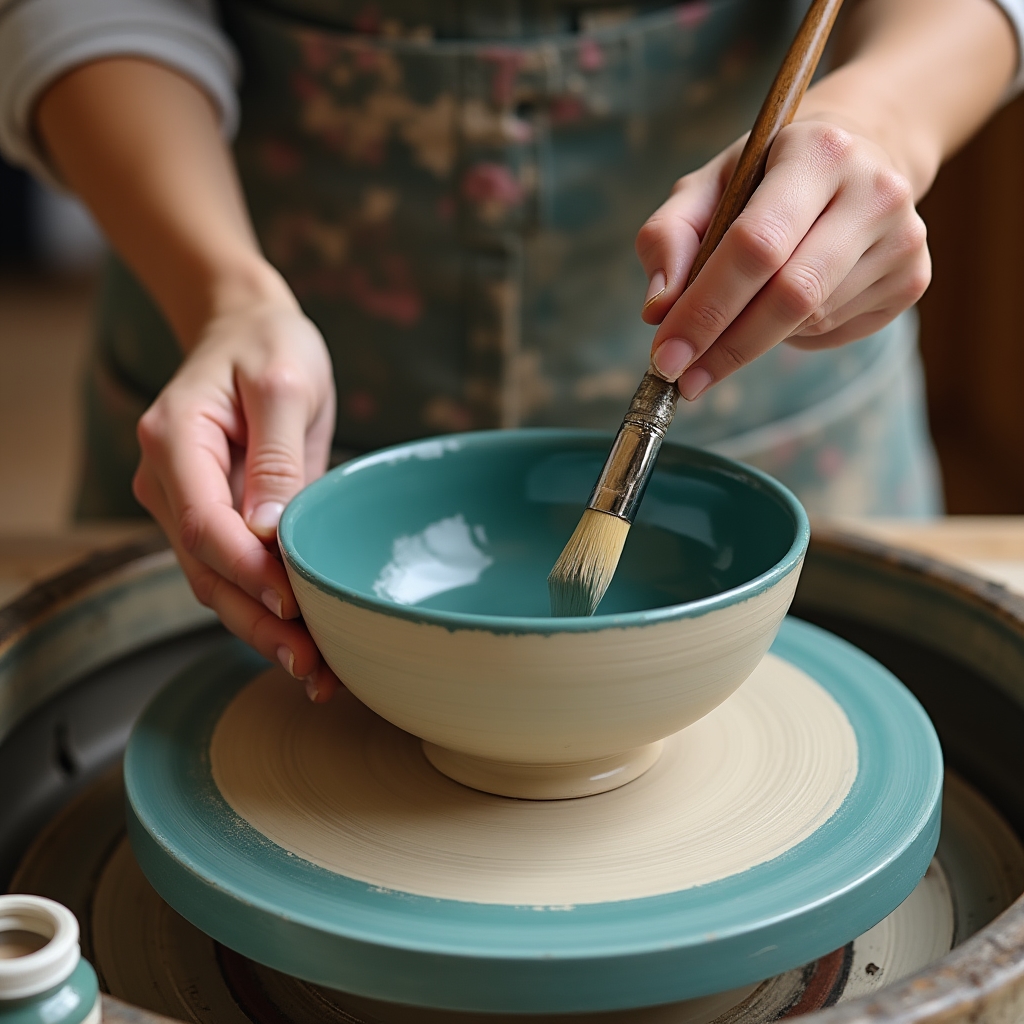 Applicazione dello smalto su ceramica con pennello